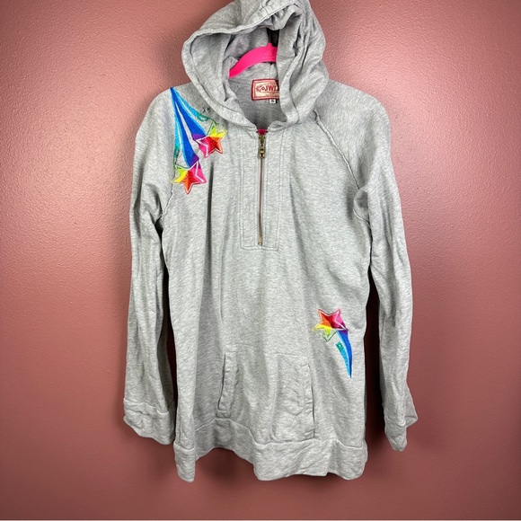 Johnny Was Tops - Johnny Was pullover hooded sweatshirt 1/2 zip with shooting star embroidery